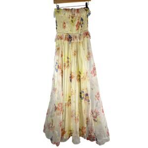 Doen Aurelie Strapless Smocked Ruffle Maxi Dress Sweet 
Gardenia Medium